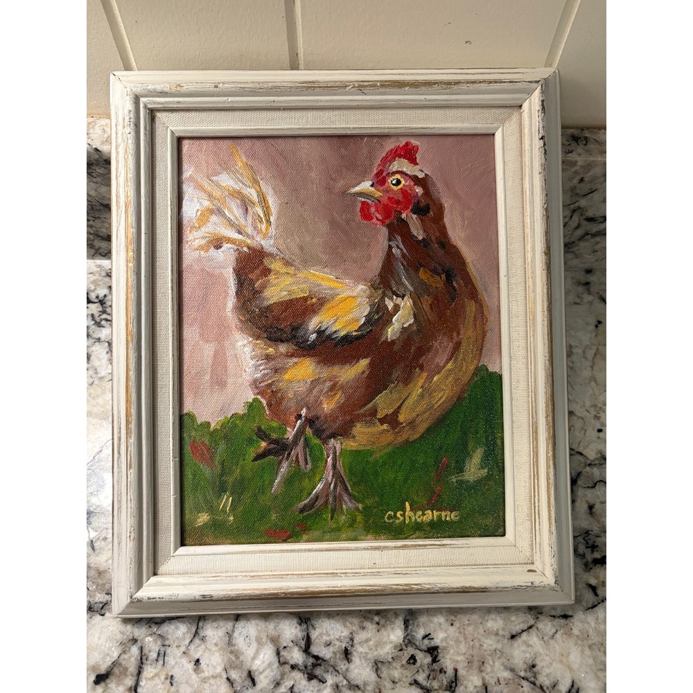Original Oil Painting "Strut Your Stuff" Carol Hearne 8x10 Hen Farmhouse Folk